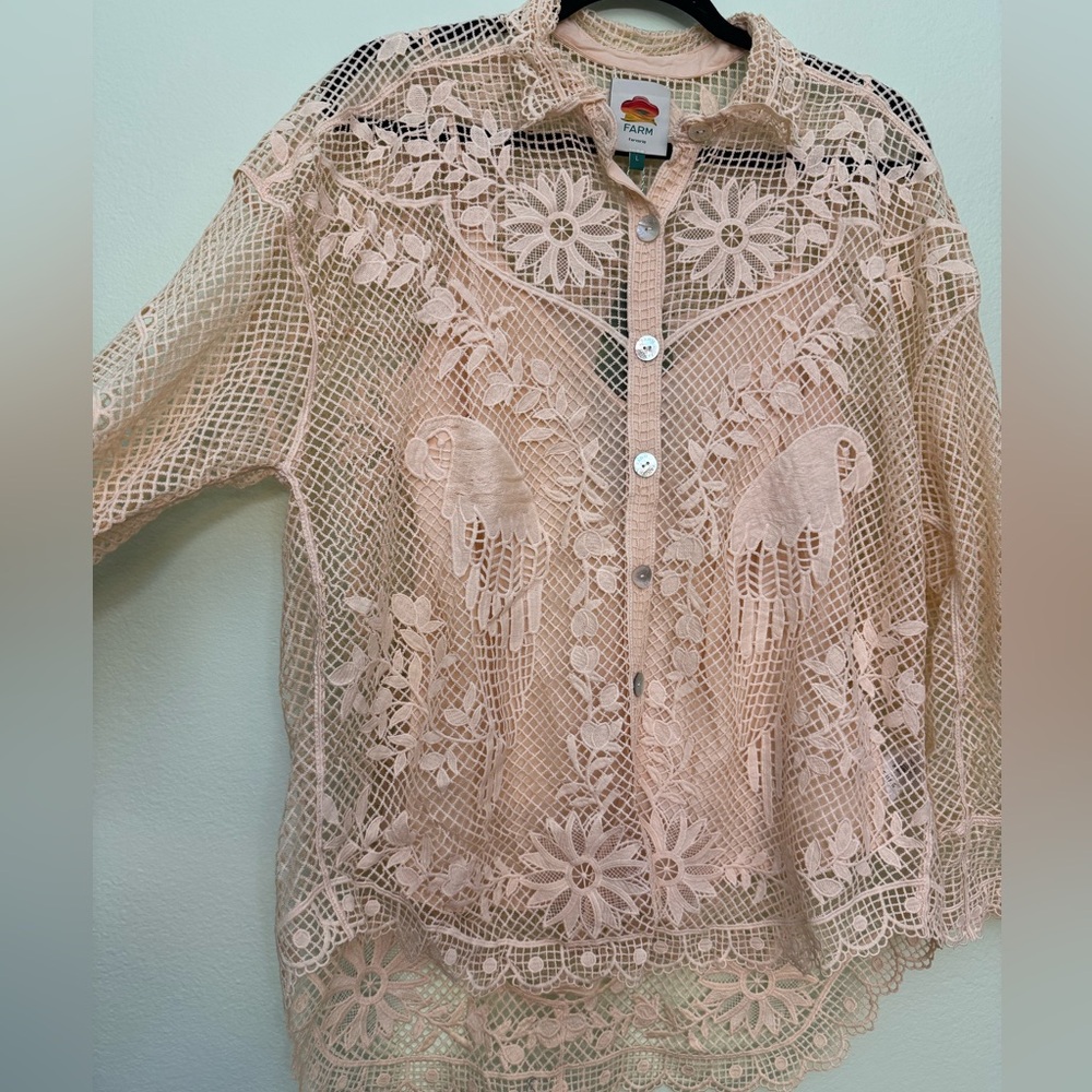 Farm Rio Sand Landscape Guipure Shirt size L - Picture 3 of 13